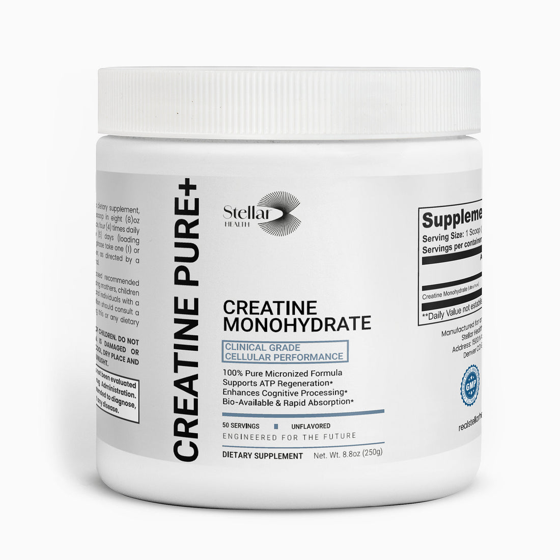 Creatine Monohydrate supplement tub - Stellar Health Labs