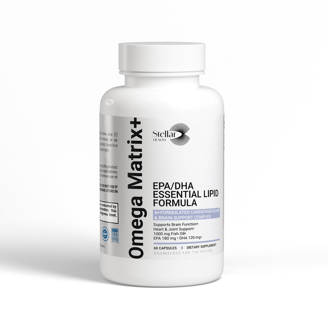 Omega Matrix+ EPA DHA fish oil softgels bottle - heart and brain health support - Stellar Health Labs