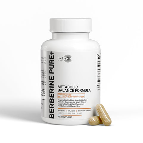 Berberine HCl 500mg capsules bottle — 60 vegetable capsules — Stellar Health Labs.